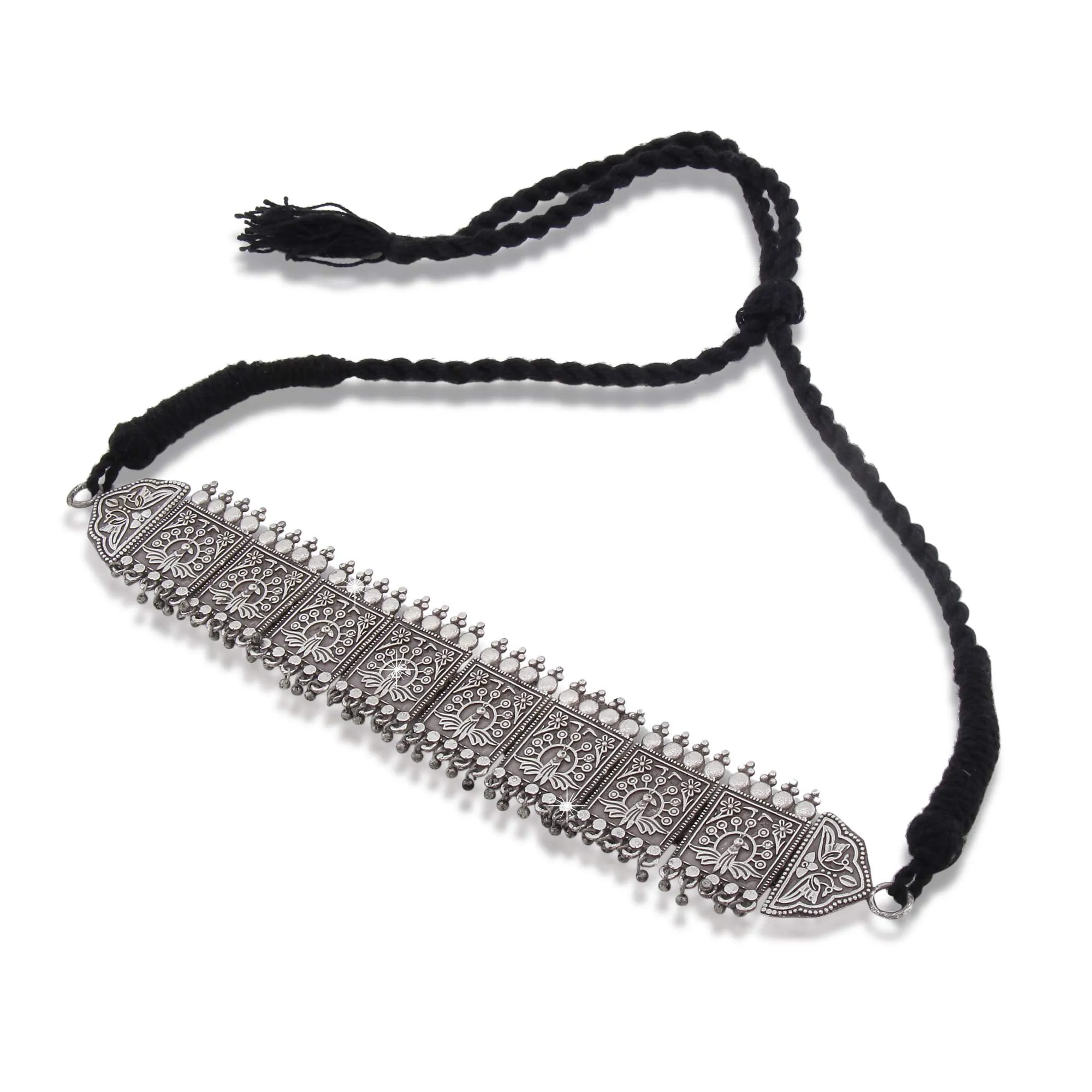 Yellow Chimes Jewellery Set for Women and Girls Traditional Silver Oxidised Jewellery Set Silver Choker Set | Silver look-alike Peacock Choker Necklace Set for Women | Birthday Gift For Girls and Women Anniversary Gift for Wife