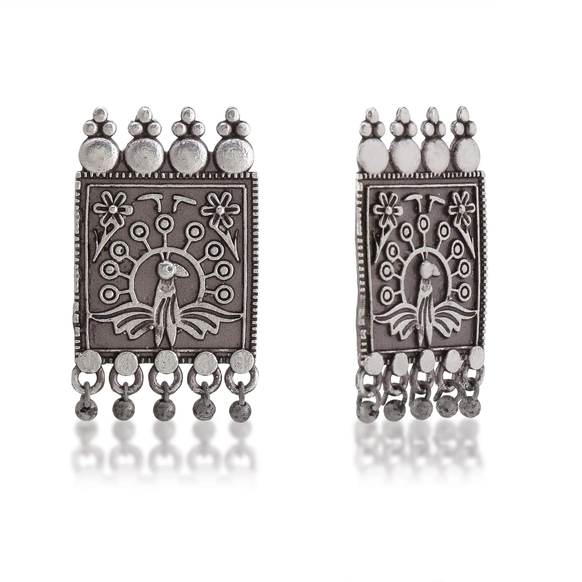 Yellow Chimes Jewellery Set for Women and Girls Traditional Silver Oxidised Jewellery Set Silver Choker Set | Silver look-alike Peacock Choker Necklace Set for Women | Birthday Gift For Girls and Women Anniversary Gift for Wife